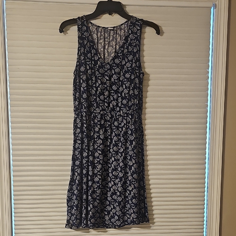 Navy Blue Floral Sleeveless Dress